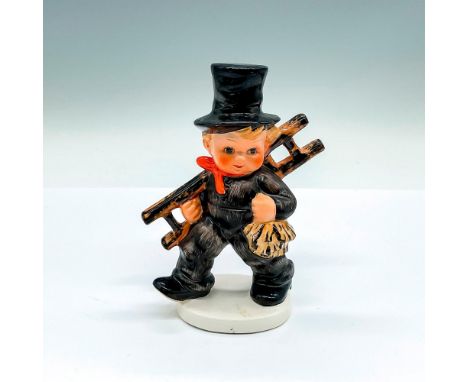 Hand painted and hand decorated figure of a young boy in a black top hat holding a soot-cover ladder. Goebel Hummel backstamp