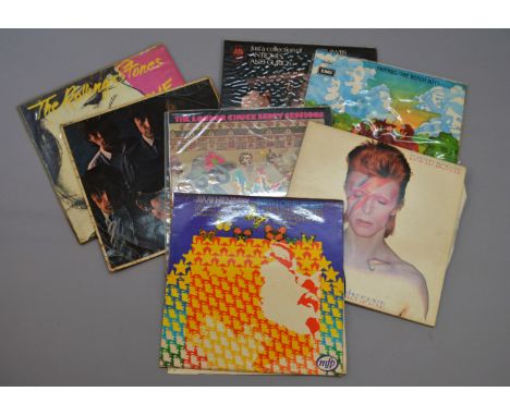 7 vinyl LPs including David Bowie Aladdin Sane, The Rolling Stones No. 2, Jimi Hendrix Birth of Success etc 
