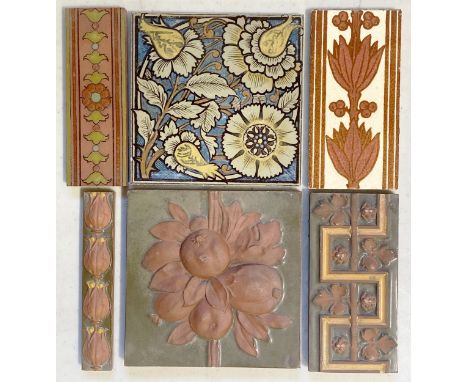 A Victorian decorative tile in relief by Maw &amp; Co, modelled with fruiting pomegranate against an olive green ground, 15.3