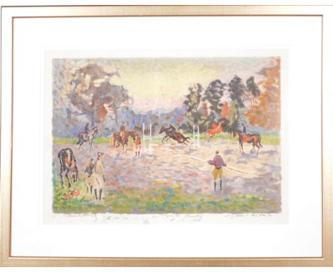 Andre Hambourg, Showjumping in a glade, signed, inscribed, and dated 1966, with pencil vignette, lithograph in colours, 42cm 