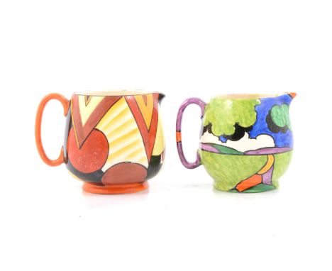 Two abstract Art Deco pottery jugs - Grimwade's Royal Winton, Delhi pattern, 10cm; and a Crown Devon jug, geometric banding i