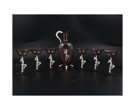Bimini Werkstatte, an Art Deco figural glass liqueur set, comprising decanter and six pedestal glasses, blown with nude femal