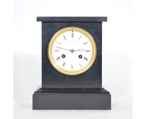 Victorian slate mantel clock, rectangular case with moulded plinth, circular enamelled dial signed "Charles Frodsham, Clock M