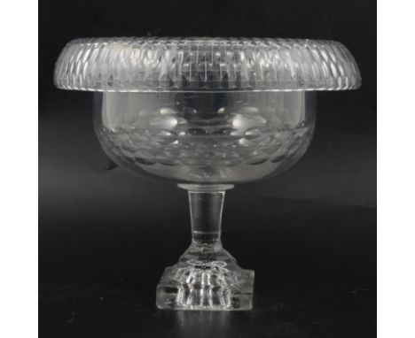 A cut-glass campana bowl, probably Irish, late 18th century, turn-over rim, slender slightly tapering column, square lemon sq