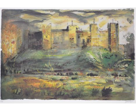 John Piper, Framlingham Castle, signed in pencil and numbered 6/70, lithograph printed in colours, 50x71cm.