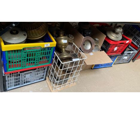 A large quantity of brass and other oil lamp bases, hurricane lamp, Tilley lamp bases, etc **Lots must be paid for and collec