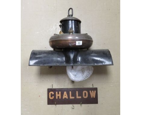 A Tilley Challow station or yard suspension lamp with black painted metal and copper case, 52cms wide **Lots must be paid for