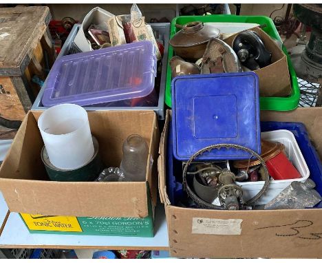 Various oil lamp and gas light fittings, early gas irons and other items **Lots must be paid for and collected within seven w