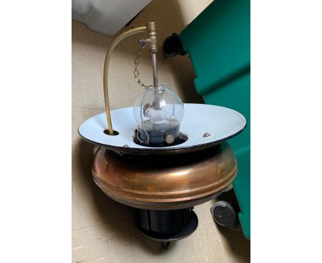 A Tilley suspension light with original glass shade and copper reservoir **Lots must be paid for and collected within seven w