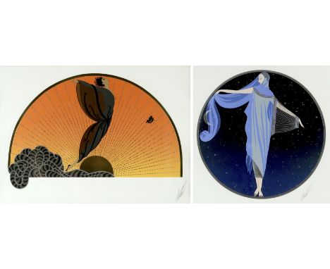 A PAIR OF SERIGRAPHS BY ERTE [ROMAIN DE TIRTOFF] (RUSSIAN-FRENCH 1892-1990)The Sunrise-Moonlight Suite, comprised of two sepa