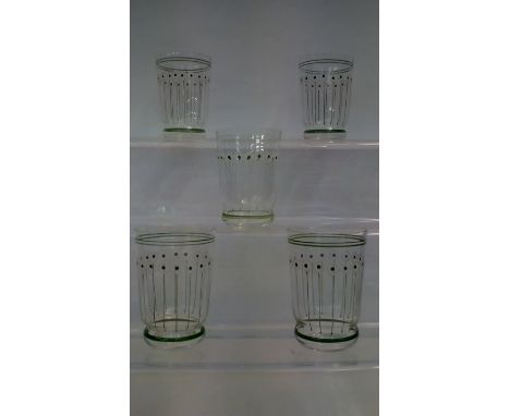 Part set of five vintage enamelled glass tumblers (enamel loss to one)