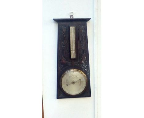 Art nouveau barometer/thermometer in oak