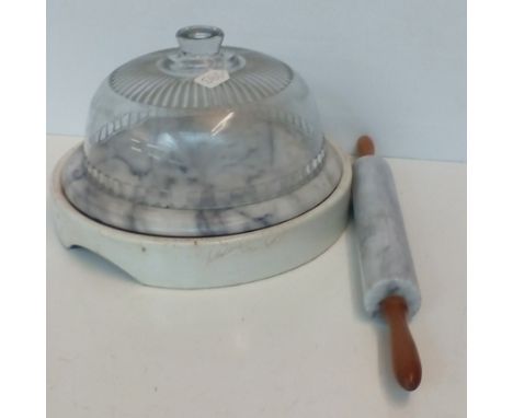 Rotating marble and glass cloche with rolling pin