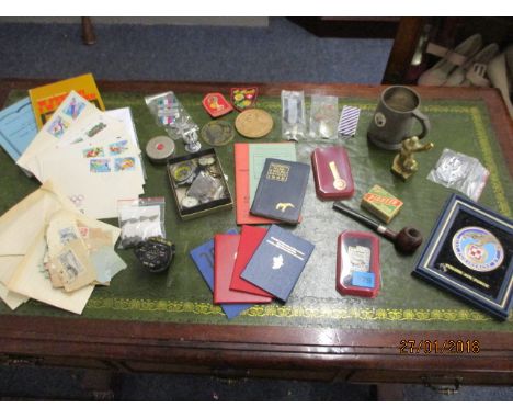 Polish related items to include a small aeronautical compass and stamps