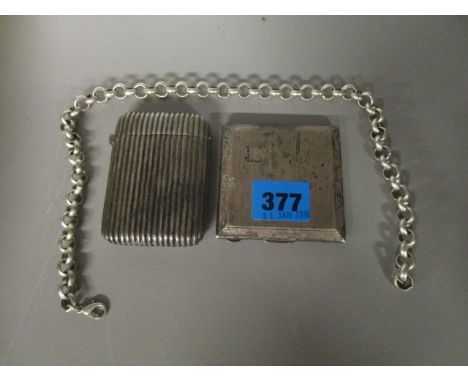 A Victorian silver cigarette case, Birmingham 1893, a Walker & Hall silver compact, Birmingham 1947 and a silver plated chain