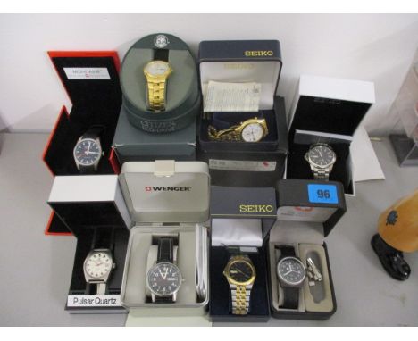 Eight gents' wristwatches to include Pulsar, Wenger, Mondaine, Seiko, Citizen and Swiss Army