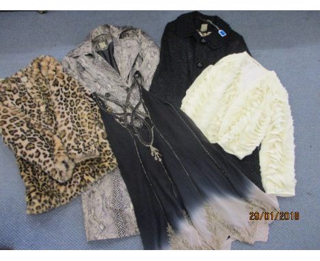 Two modern Biba ladies 3/4 length coats, a modern Biba ladies faux fur jacket in a leopard print and two other modern Biba la