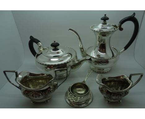 Plated 4 piece tea service &amp; 2 pieces silver