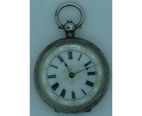 Silver fob watch with gilded enamel face  