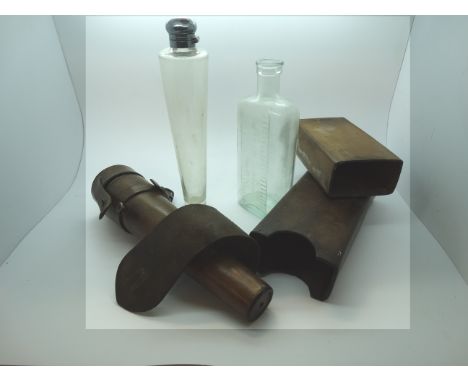 2 Leather clad glass Hunting flasks  