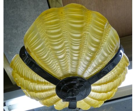 Art Deco yellow glass/chrome ceiling light fitting  
