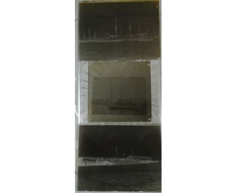 7 Old photographic glass negatives - old bike, steam paddle boat, sailing boat, fire engine, chain ferry, steam cargo vessel 