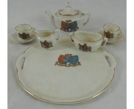 Crested 7 pieces miniature tea set to tray Hastings - St. Leonards  