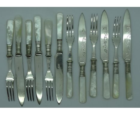 Set of 6 Mother of Pearl handle knives & forks  