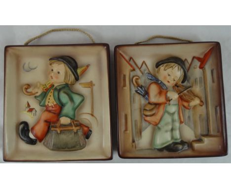 Pair of Hummel wall plaques - Little Fiddler & Happy Wanderer 1938 5'x5'  