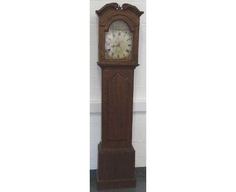 Stained Longcase clock with painted face + dial J C Petherick Stratton  