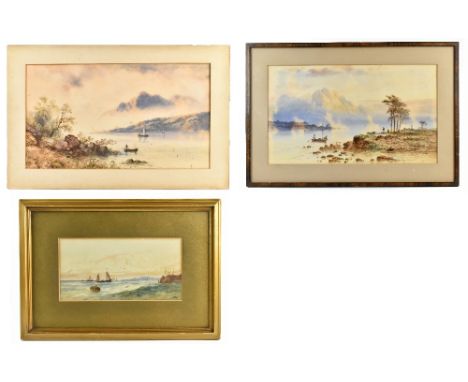 EDWIN EARP; two watercolours, lake scenes with fishing boats, each signed, the larger 29 x 50cm, one framed and one unframed,