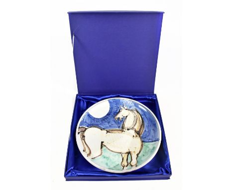 GEOFFREY KEY (born 1941); a hand painted ceramic plate, 'Horse with Moon', signed and dated 28.10.81 to the underside, diamet