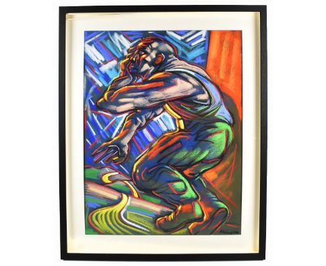 PETER HOWSON OBE (Scottish, born 1958); pastel, study of a male figure, signed, 60 x 45cm, framed and glazed. (D)Provenance: 