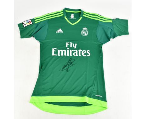 IKER CASILLAS; an Adidas C. F. Real Madrid goalkeeper’s shirt signed to front, size XS. Additional InformationCreasing and li