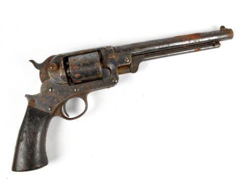 A Starr's Patent six shot .450 percussion cap single action revolver, with 7.5" cylindrical barrel, the frame stamped 'Starr'