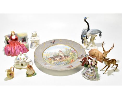 ROYAL DOULTON; HN1298 'Sweet and Twenty', width 18cm, a Rosenthal hand-painted charger decorated with birds nesting and flora