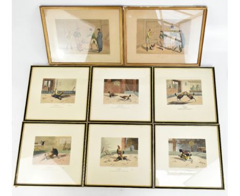 COCKFIGHTING; a set of six hand coloured sporting prints after Fielding, 31 x 34cm, framed and glazed and two hand coloured c