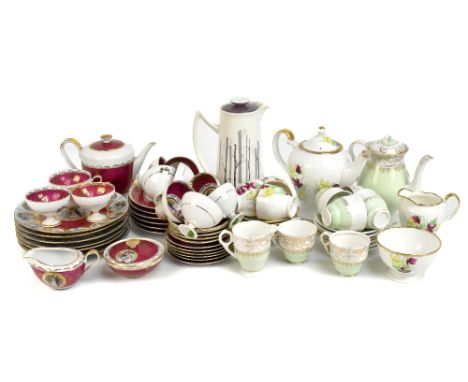 JK; a Bavarian part tea service with printed decoration depicting figures in landscape, with gilt scrolling detail, also a Sa