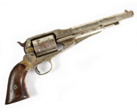 A Remington New Army model nickel plated revolver converted to .44 rimfire, with a six shot cylinder and 8" octagonal barrel,