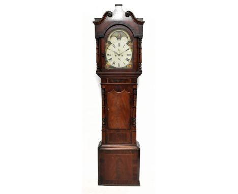 An early 19th century mahogany eight day longcase clock, the painted dial indistinctly signed and named for Liverpool, with R