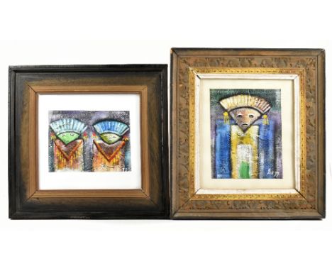 SOUTH AMERICAN SCHOOL; two textured oils, figure studies, indistinctly initialled and dated '99 lower right, the largest 25 x