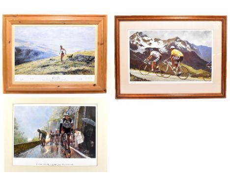 PAT CLEARY; two signed limited edition prints, 'Tour de France 10th July 2000', 256/750, and another Tour de France print, 12