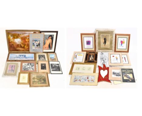 A collection of loose and framed prints and other pictures including a Beryl Cook poster, 'On the Town', dated Saturday 23rd 