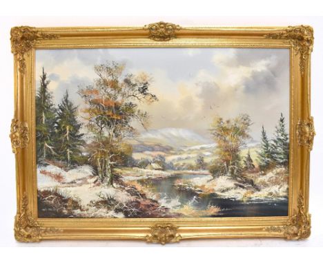 JOHN CORCORAN; oil on canvas, landscape, 60 x 90cm, framed. (D)Additional InformationSome slight marks in the sky but general