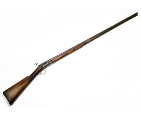 A 19th century percussion cap single barrel musket with 43" part octagonal barrel, the lock plate indistinctly stamped and mo