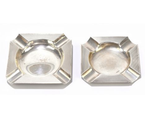 S J ROSE &amp; SONS; a George V hallmarked silver ash tray with engine turned detail, London 1934, 8.6 x 8.6cm, and a similar