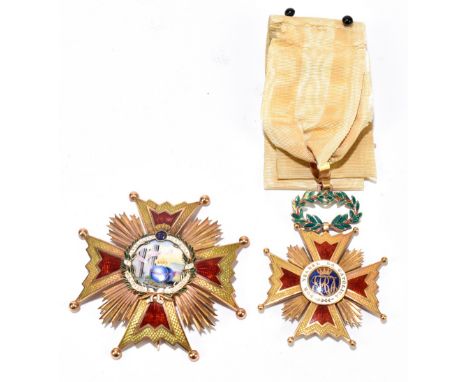 SPAIN; The Order of Isabella the Catholic, a Knight’s Commander’s insignia comprising Grand Cross (width 67mm) and neck badge