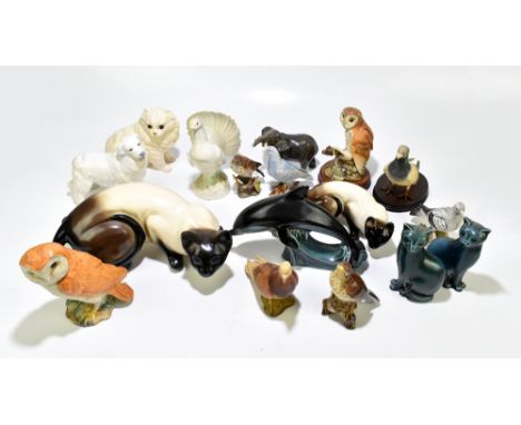 BESWICK; three bird figures including 'Pigeon' 1385, 'Owl' 1046, together with fifteen further animal figures including Poole