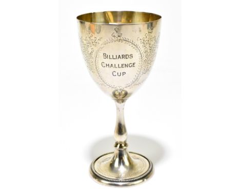 ROBERTS &amp; BELK; a Victorian hallmarked silver goblet with chased floral decoration surrounding two oval cartouches, one e