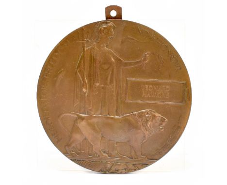A WWI Memorial Plaque in memory of Leonard Hawkins Rifleman R/9364 7th Bn. King's Royal Rifle Corps who died on 13th October 